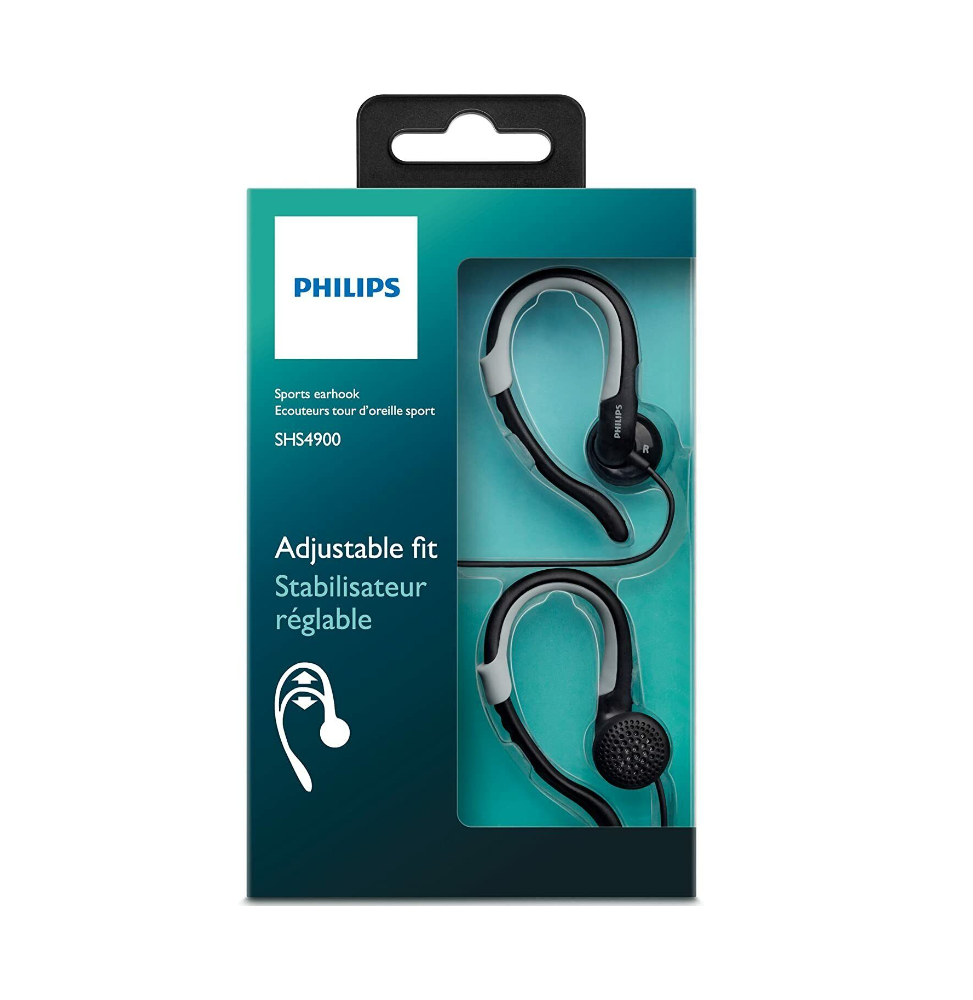 Philips SHS4900/10 Auricolari con Archetto Regolabile per Sportivi, Nero FITNES